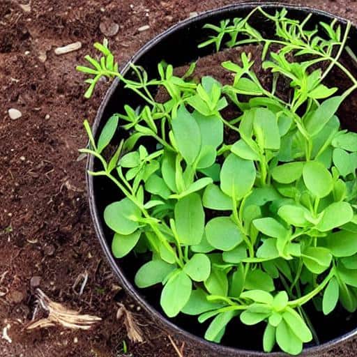 Black pot, green plants