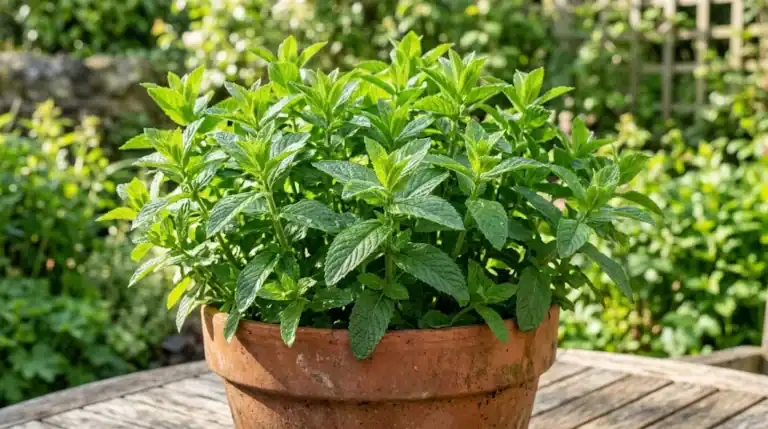 Mint growing in a terracotta pot
