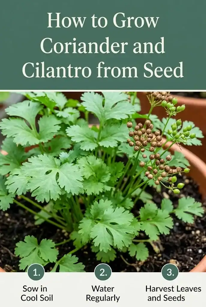 Pinterest guide for growing coriander and cilantro from seed