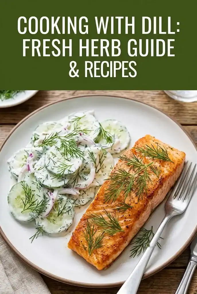 Pinterest graphic titled Cooking with Dill: Fresh Herb Guide & Recipes