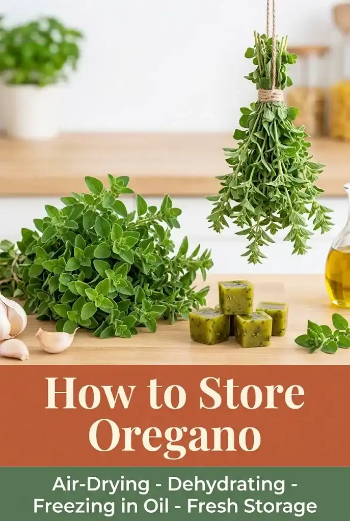 Pinterest guide for how to store oregano with drying, freezing, and fresh storage instructions