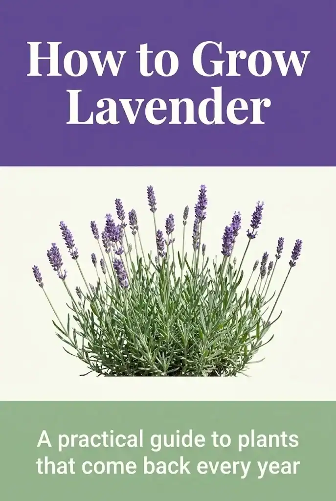 Pinterest graphic titled How to Grow Lavender with a photograph of English lavender in bloom