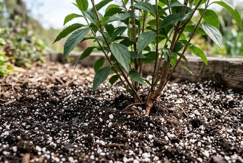 Calea zacatechichi plant thriving in well-draining soil with perlite in a sunny garden bed