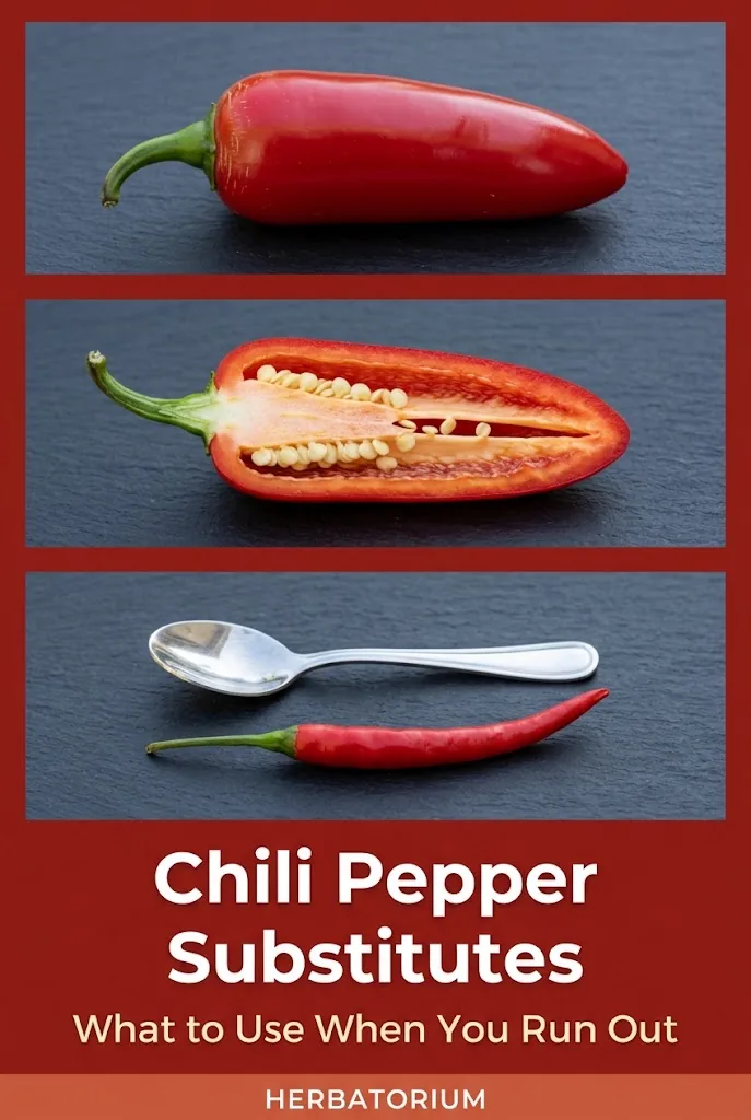 Pinterest pin titled Chili Pepper Substitutes: What to Use When You Run Out