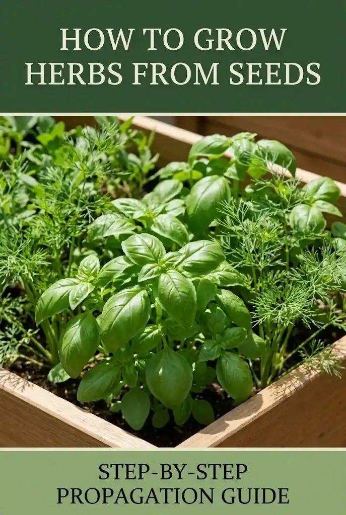 Pinterest graphic titled How to Grow Herbs from Seeds with step-by-step propagation guide