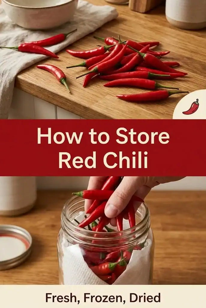 Pinterest graphic titled How to Store Red Chili