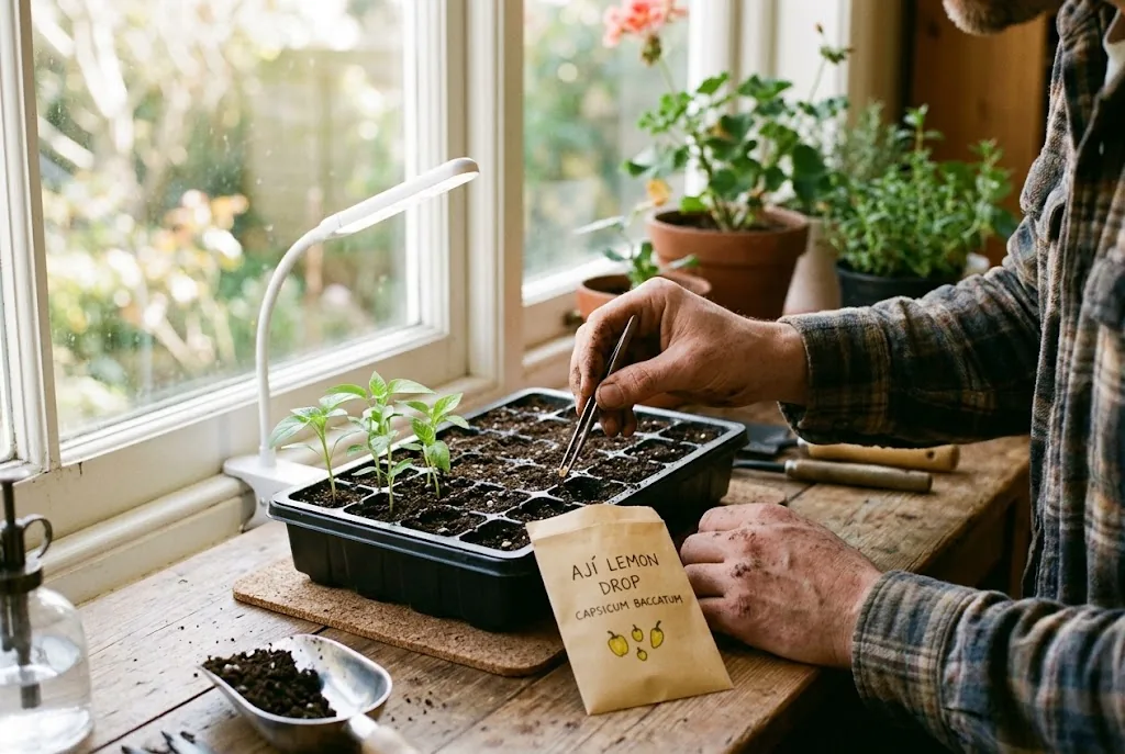 Starting Ají Lemon Drop pepper seeds in a tray