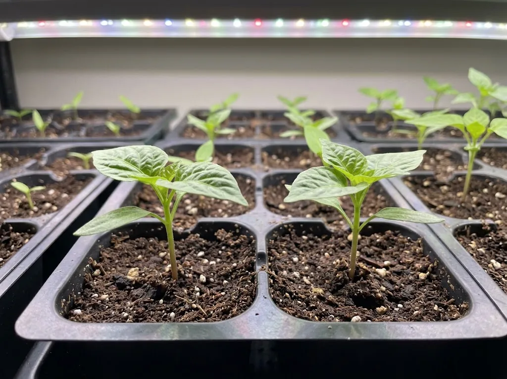 Hot Paper Lantern seedlings with true leaves in propagation cells