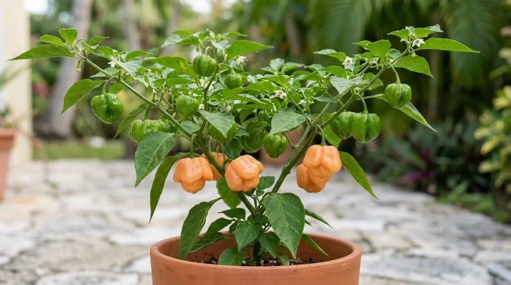 Bahamian Goat plant with green and peach ribbed pods attached