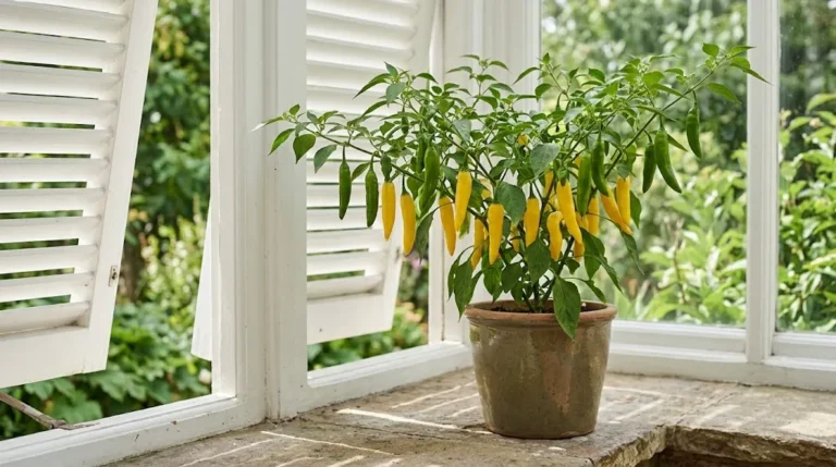 Aji Pineapple plant in a conservatory with green and ripe yellow pods attached