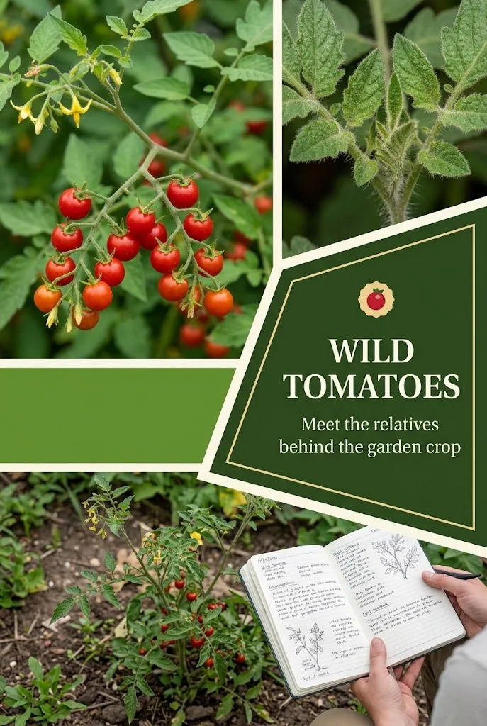 Pinterest graphic introducing wild tomato relatives and their role in the garden crop