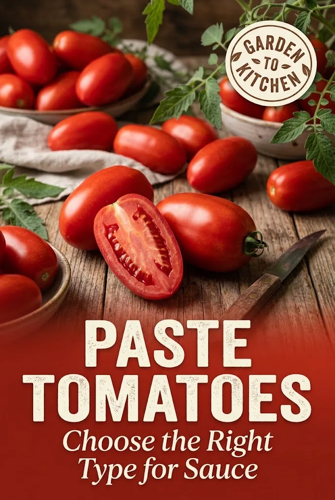 Pinterest graphic reading Paste Tomatoes and Choose the Right Type for Sauce