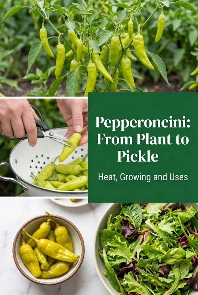 Pinterest graphic: Pepperoncini, From Plant to Pickle
