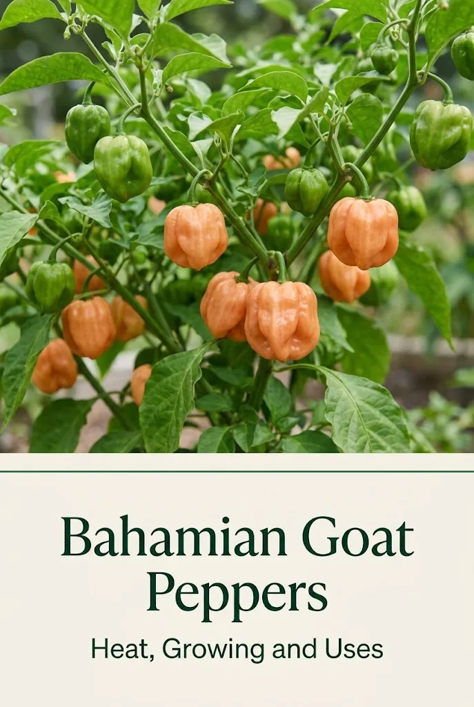Bahamian Goat Peppers heat growing and uses vertical graphic