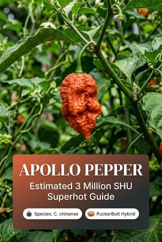 Vertical Pinterest pin for Apollo pepper guide with terracotta title scrim and high-resolution hero photo