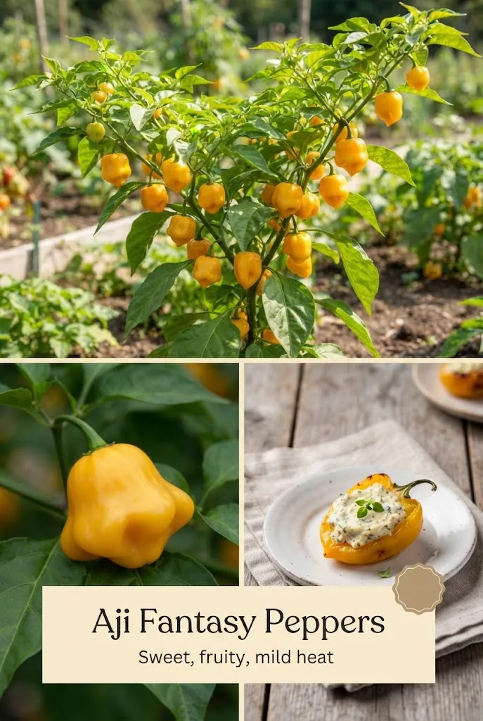 Aji Fantasy pepper growing and cooking collage with readable title